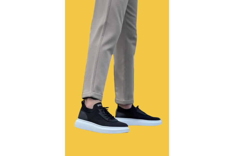 Shoecide Sbo0812 Özel Örme Triko Tarz Siyah Renk Rahat Taban Erkek Günlük Spor Ayakkabı