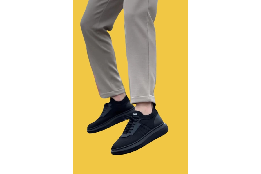 Shoecide Sbo0812 Özel Örme Triko Tarz Siyah Renk Siyah Taban Spor Ayakkabı