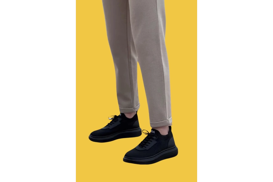 Shoecide Sbo0812 Özel Örme Triko Tarz Siyah Renk Siyah Taban Spor Ayakkabı
