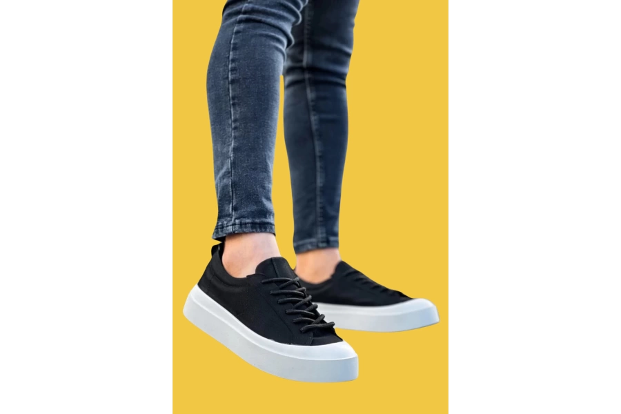 Shoecide Sbo500 Özel Termo Taban Siyah Beyaz Renk Casual Erkek Ayakkabı