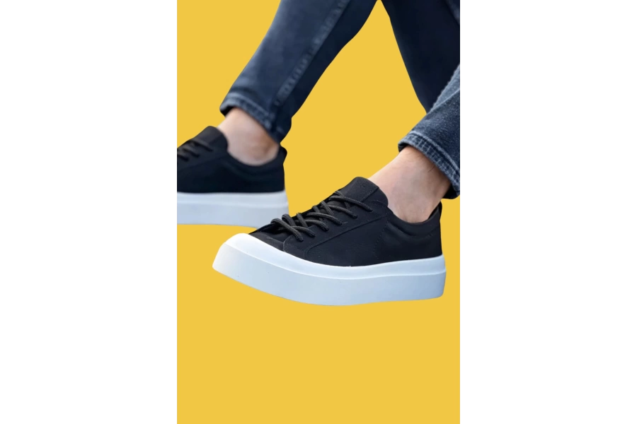 Shoecide Sbo500 Özel Termo Taban Siyah Beyaz Renk Casual Erkek Ayakkabı