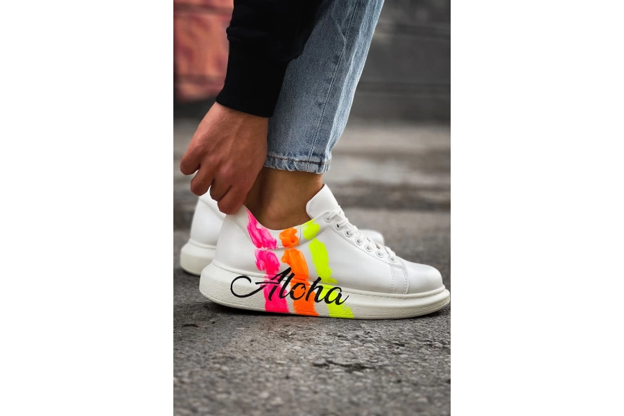 Shoecide Shch254 Cbt Pittura Erkek Ayakkabı 501 Aloha Sarı Pembe Beyaz