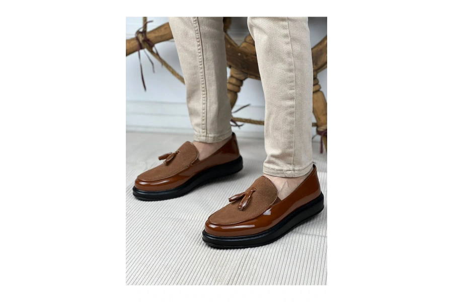 Shoecide Sho002 - Rst Loafer Verniciata Erkek Ayakkabı Kahve