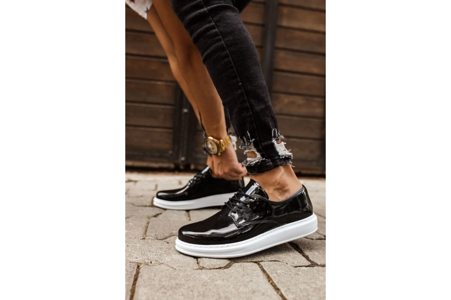 Shoecide Sho003 Bağcıklı Rahat Taban Rbt Pelle Verniciata Classica Erkek Klasik Ayakkabı Sıyah