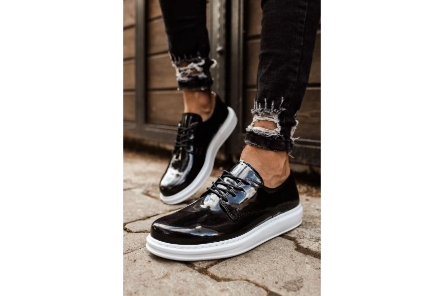 Shoecide Sho003 Bağcıklı Rahat Taban Rbt Pelle Verniciata Classica Erkek Klasik Ayakkabı Sıyah