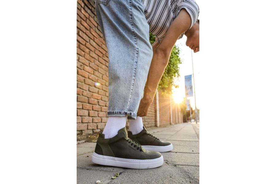 Shoecide Sho004 Bağcıklı Yüksek Taban Cbt Hıde Erkek Ayakkabı Hakı