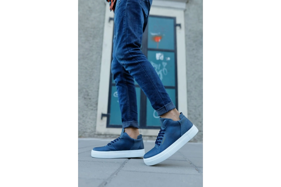 Shoecide Sho004 Bağcıklı Yüksek Taban Cbt Hıde Erkek Ayakkabı Lacıvert