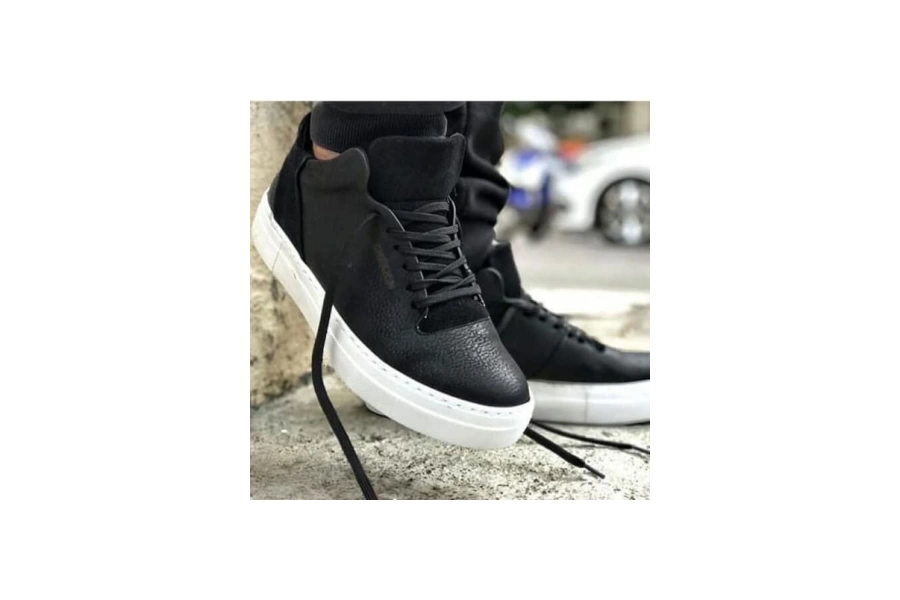 Shoecide Sho004 Bağcıklı Yüksek Taban Cbt Hıde Erkek Ayakkabı Sıyah