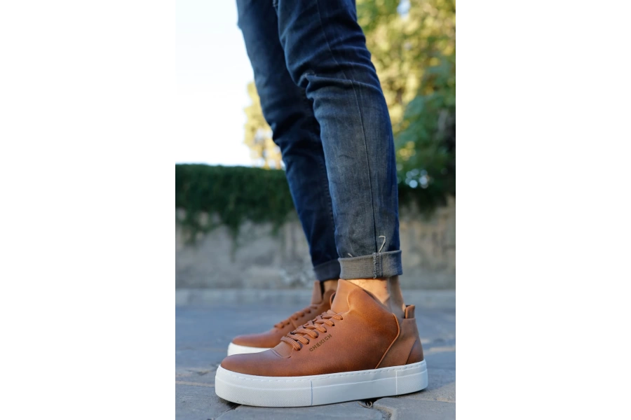 Shoecide Sho004 Bağcıklı Yüksek Taban Cbt Hıde Erkek Ayakkabı Taba