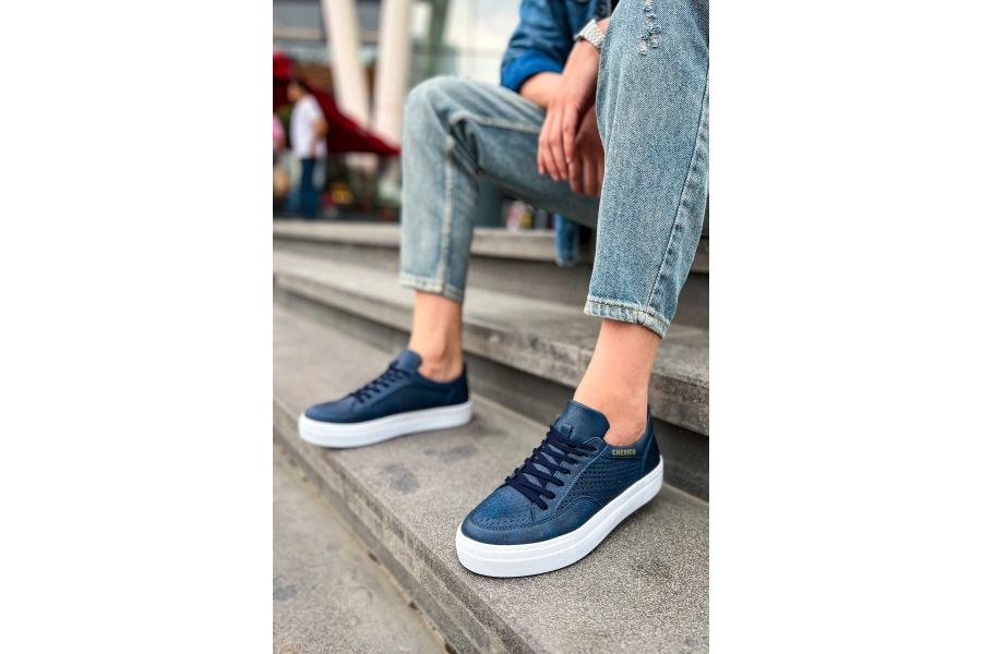 Shoecide Sho015 Bağcıklı Yüksek Taban Delikli Desen Cbt First Edition Erkek Ayakkabı Lacıvert
