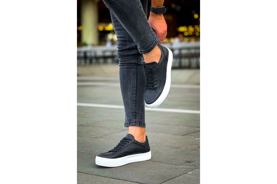 Shoecide Sho015 Bağcıklı Yüksek Taban Delikli Desen Cbt First Edition Erkek Ayakkabı Sıyah