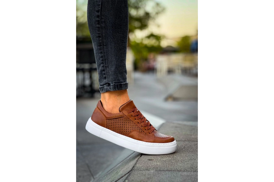 Shoecide Sho015 Bağcıklı Yüksek Taban Delikli Desen Cbt First Edition Erkek Ayakkabı Taba