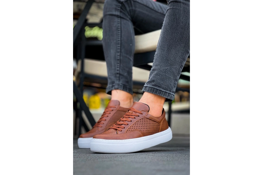 Shoecide Sho015 Bağcıklı Yüksek Taban Delikli Desen Cbt First Edition Erkek Ayakkabı Taba
