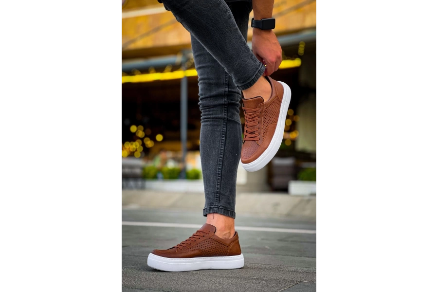 Shoecide Sho015 Bağcıklı Yüksek Taban Delikli Desen Cbt First Edition Erkek Ayakkabı Taba