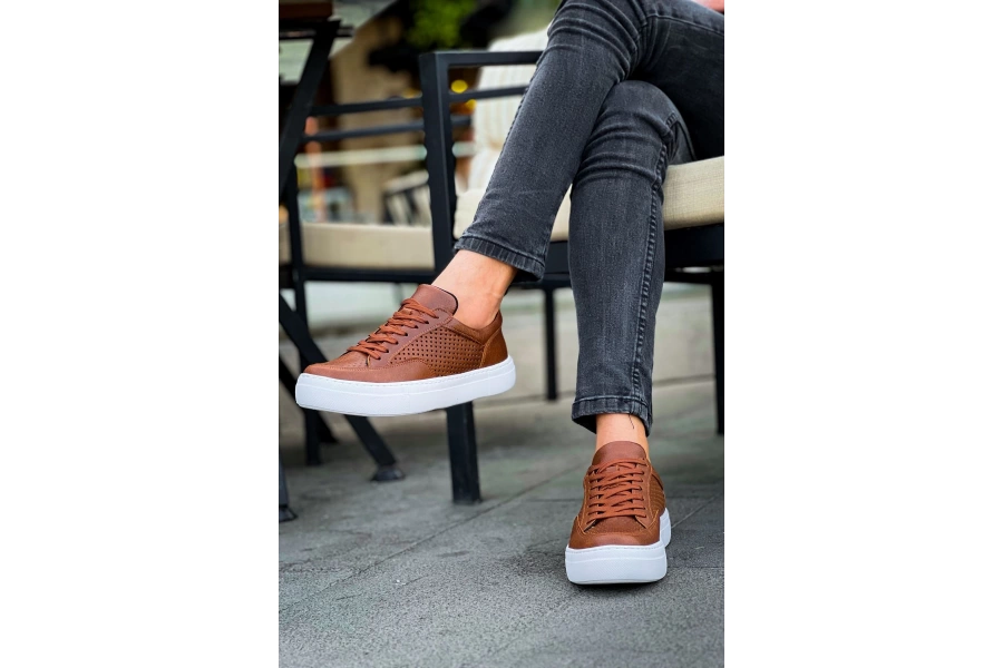 Shoecide Sho015 Bağcıklı Yüksek Taban Delikli Desen Cbt First Edition Erkek Ayakkabı Taba