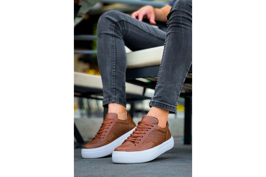 Shoecide Sho015 Bağcıklı Yüksek Taban Delikli Desen Cbt First Edition Erkek Ayakkabı Taba