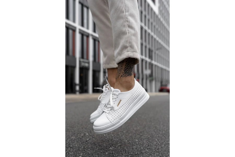 Shoecide Sho043 Bağcıklı Delikli Desen Yüksek Taban Cbt Cowien Erkek Ayakkabi Beyaz