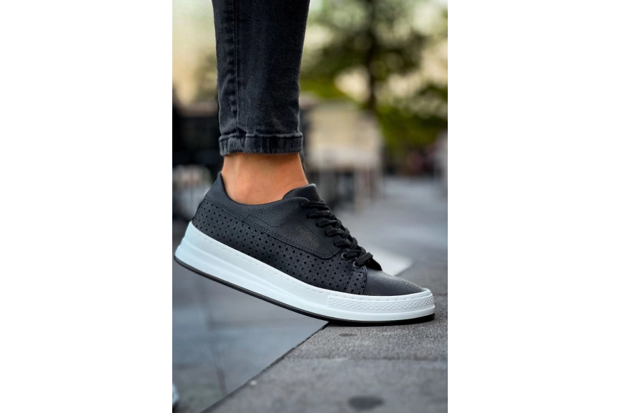 Shoecide Sho043 Bağcıklı Delikli Desen Yüksek Taban Cbt Cowien Erkek Ayakkabi Sıyah