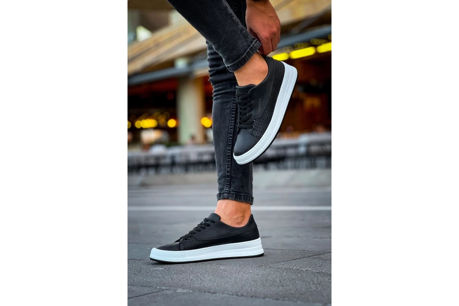 Shoecide Sho043 Bağcıklı Delikli Desen Yüksek Taban Cbt Cowien Erkek Ayakkabi Sıyah