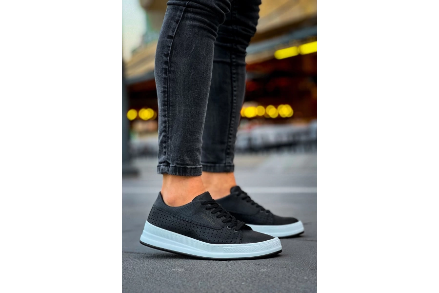 Shoecide Sho043 Bağcıklı Delikli Desen Yüksek Taban Cbt Cowien Erkek Ayakkabi Sıyah