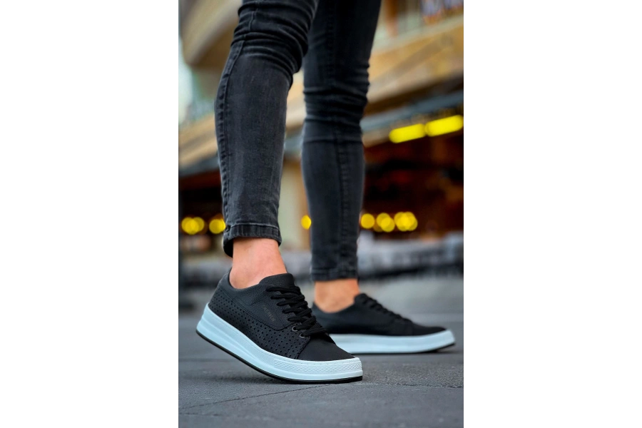 Shoecide Sho043 Bağcıklı Delikli Desen Yüksek Taban Cbt Cowien Erkek Ayakkabi Sıyah