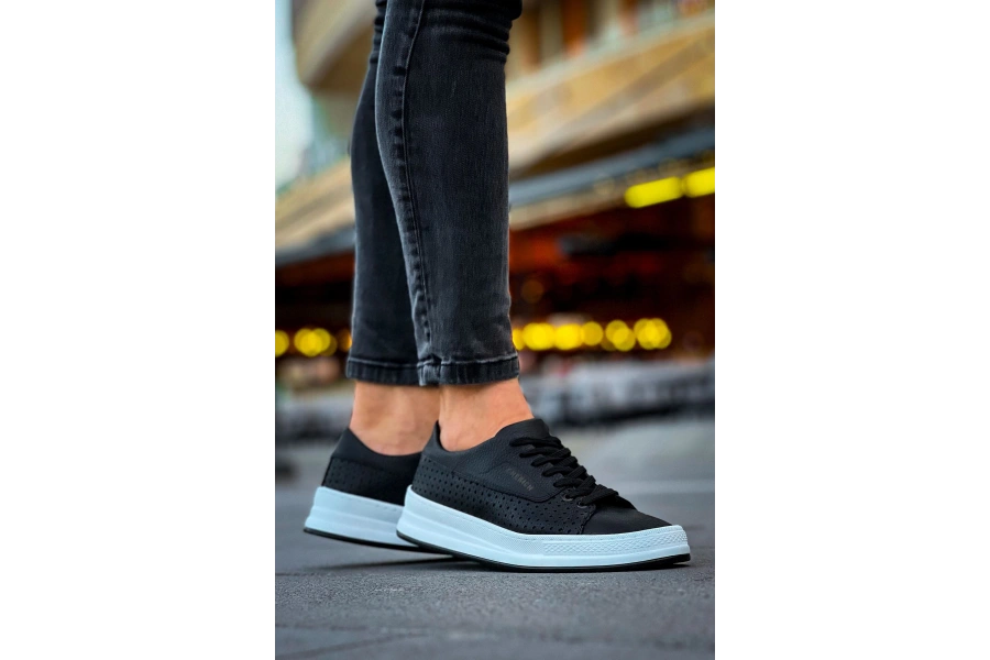 Shoecide Sho043 Bağcıklı Delikli Desen Yüksek Taban Cbt Cowien Erkek Ayakkabi Sıyah