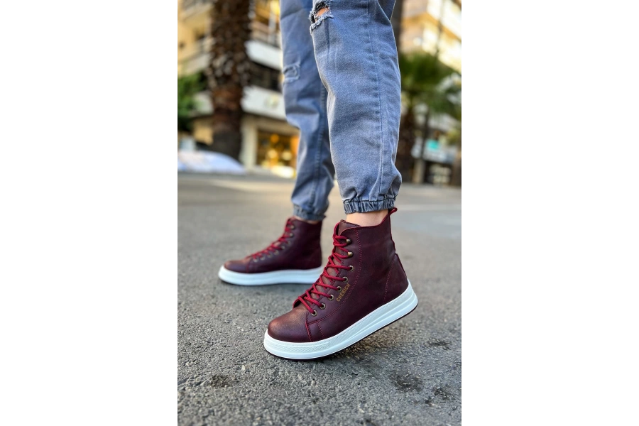 Shoecide Sho055 Bağcıklı Yüksek Taban Cbt Between Erkek Spor Bot Bordo
