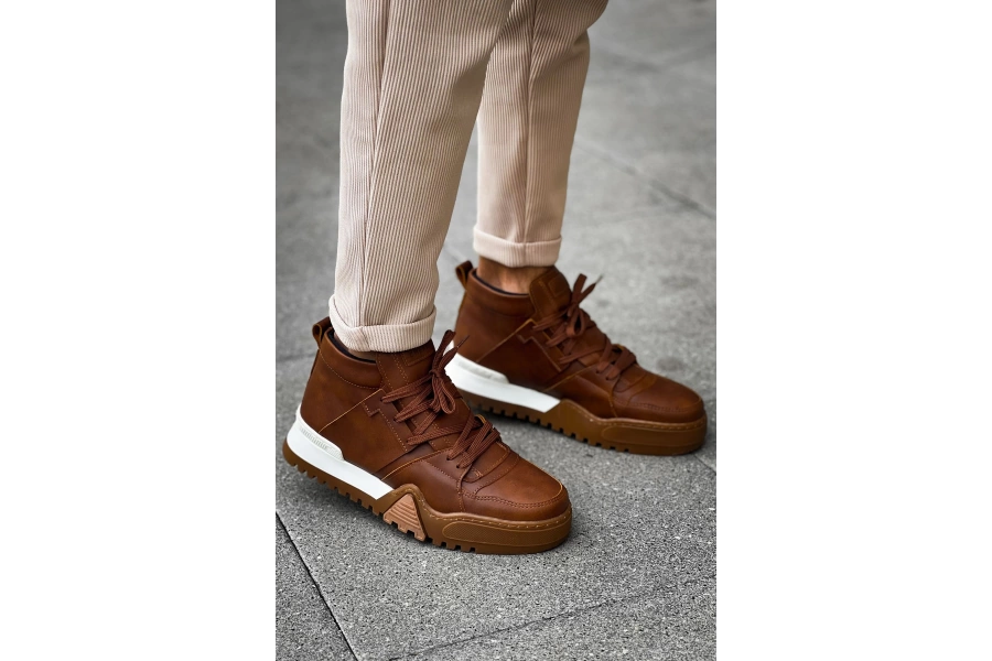 Shoecide Sho057 Bağcıklı Tasarım Taban Gtb Ghost Line Erkek Spor Bot Taba