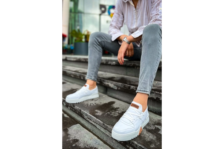 Shoecide Sho067 Bağcıklı Kalın Tasarım Taban Gbt Warrem Erkek Ayakkabı Beyaz / Beyaz
