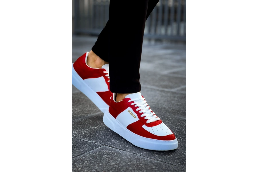 Shoecide Sho087 Bağcıklı Yüksek Taban Cbt Kenton Erkek Ayakkabı Kırmızı / Beyaz