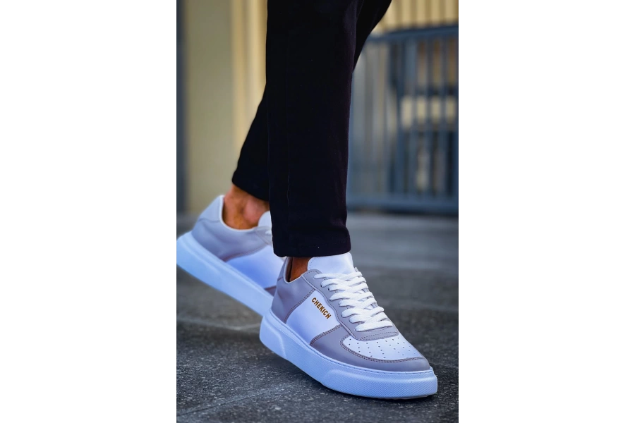 Shoecide Sho087 Bağcıklı Yüksek Taban Fbt Kenton Erkek Ayakkabı Beyaz/grı