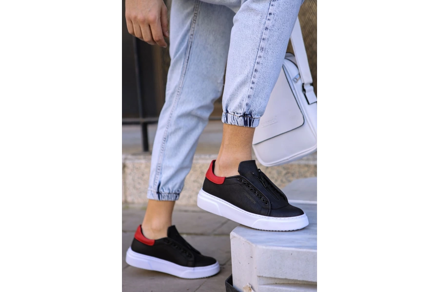 Shoecide Sho092 Gbt Zip Style Erkek Ayakkabı Sıyah/kırmızı