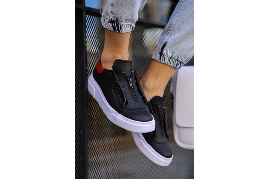 Shoecide Sho092 Gbt Zip Style Erkek Ayakkabı Sıyah/kırmızı