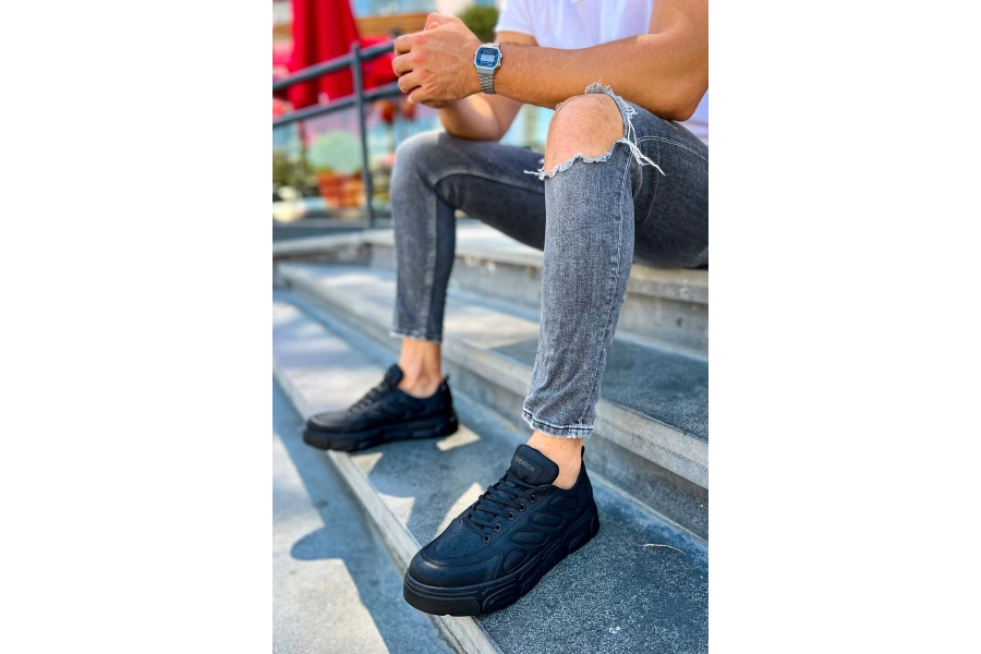 Shoecide Sho105 Bağcıklı Yüksek Taban Cst Cronus Erkek Ayakkabı Sıyah