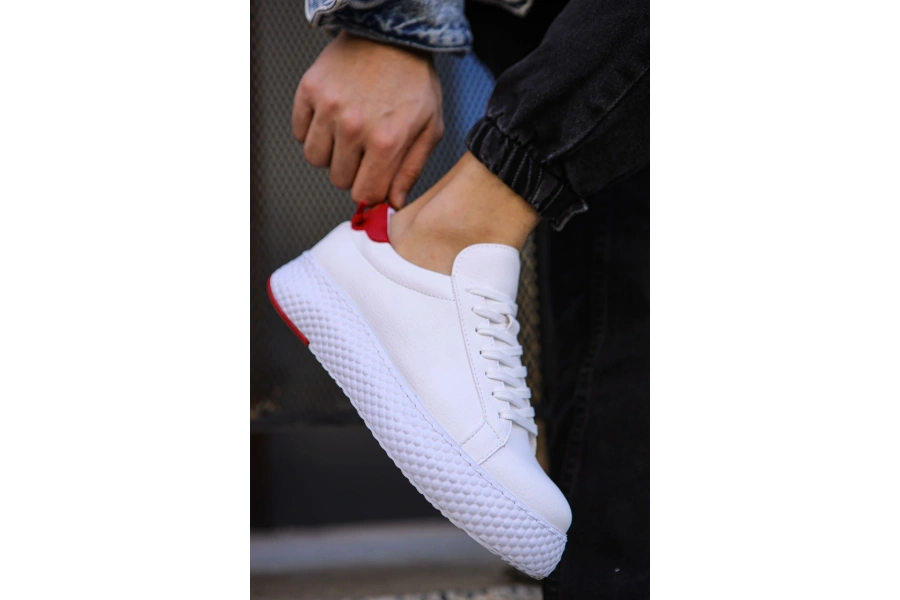 Shoecide Sho107 Bağcıklı Tasarım Yüksek Taban Cbt Felibord Erkek Ayakkabı Beyaz/kırmızı