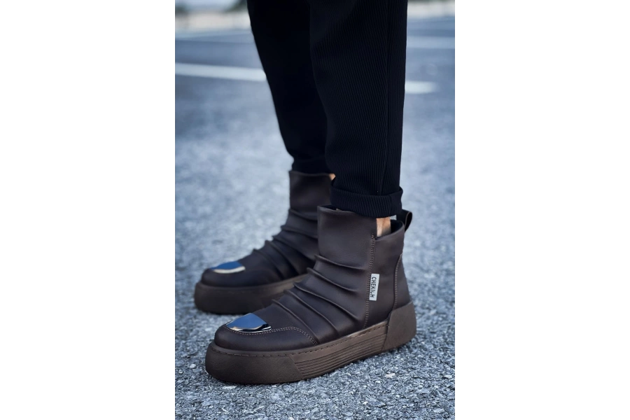 Shoecide Sho113 Fermuarlı Yüksek Taban Crt Swat Erkek Spor Bot Kahve