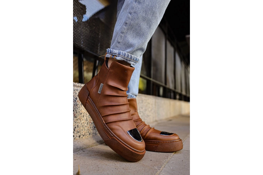 Shoecide Sho113 Fermuarlı Yüksek Taban Crt Swat Erkek Spor Bot Taba