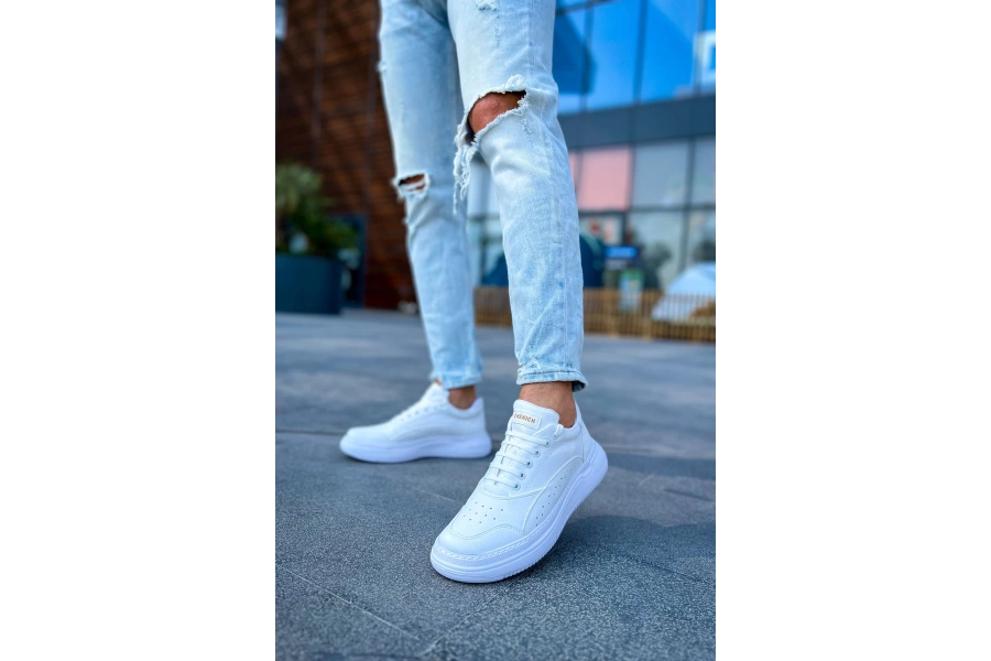 Shoecide Sho115 Bağcıklı Yüksek Taban Cbt Literide Erkek Ayakkabı Beyaz