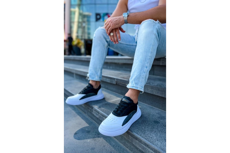 Shoecide Sho115 Bağcıklı Yüksek Taban Cbt Literide Erkek Ayakkabı Beyaz/antrasıt/sıyah