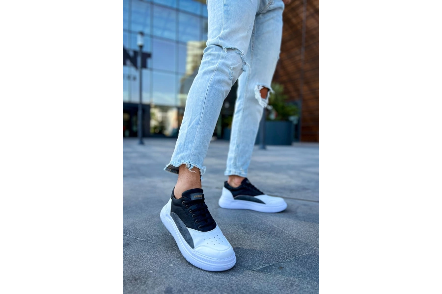 Shoecide Sho115 Bağcıklı Yüksek Taban Cbt Literide Erkek Ayakkabı Beyaz/antrasıt/sıyah