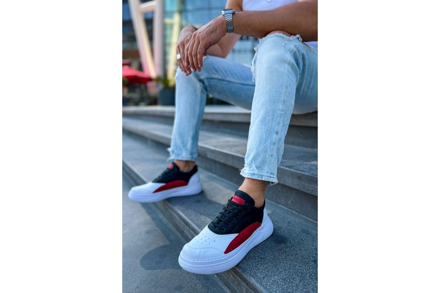Shoecide Sho115 Bağcıklı Yüksek Taban Cbt Literide Erkek Ayakkabı Beyaz/kırmızı/sıyah
