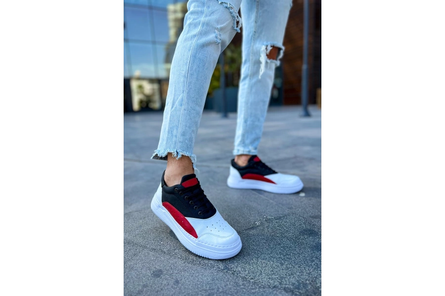Shoecide Sho115 Bağcıklı Yüksek Taban Cbt Literide Erkek Ayakkabı Beyaz/kırmızı/sıyah
