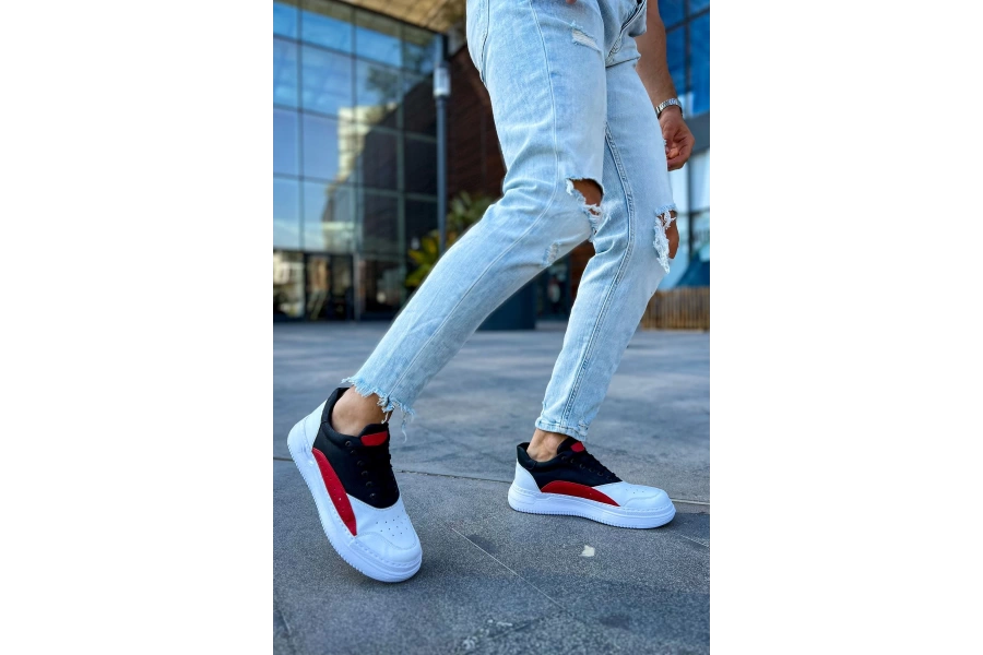 Shoecide Sho115 Bağcıklı Yüksek Taban Cbt Literide Erkek Ayakkabı Beyaz/kırmızı/sıyah