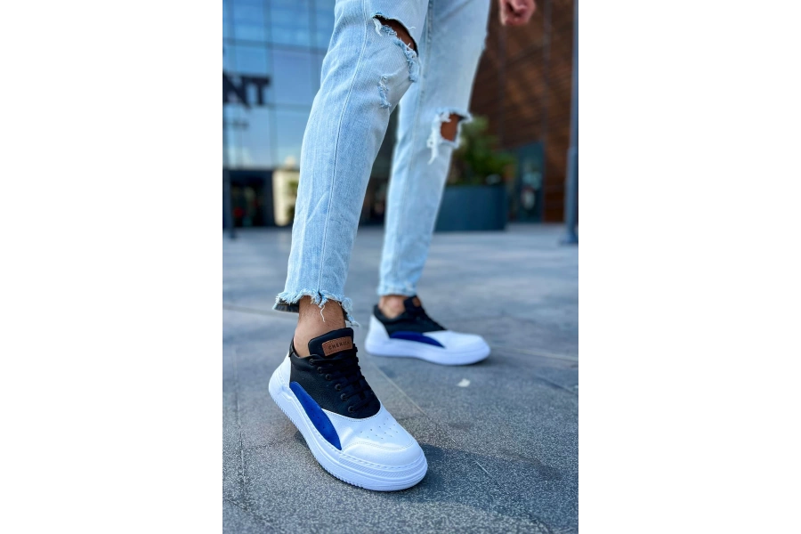 Shoecide Sho115 Bağcıklı Yüksek Taban Cbt Literide Erkek Ayakkabı Beyaz/sax Mavı/sıyah