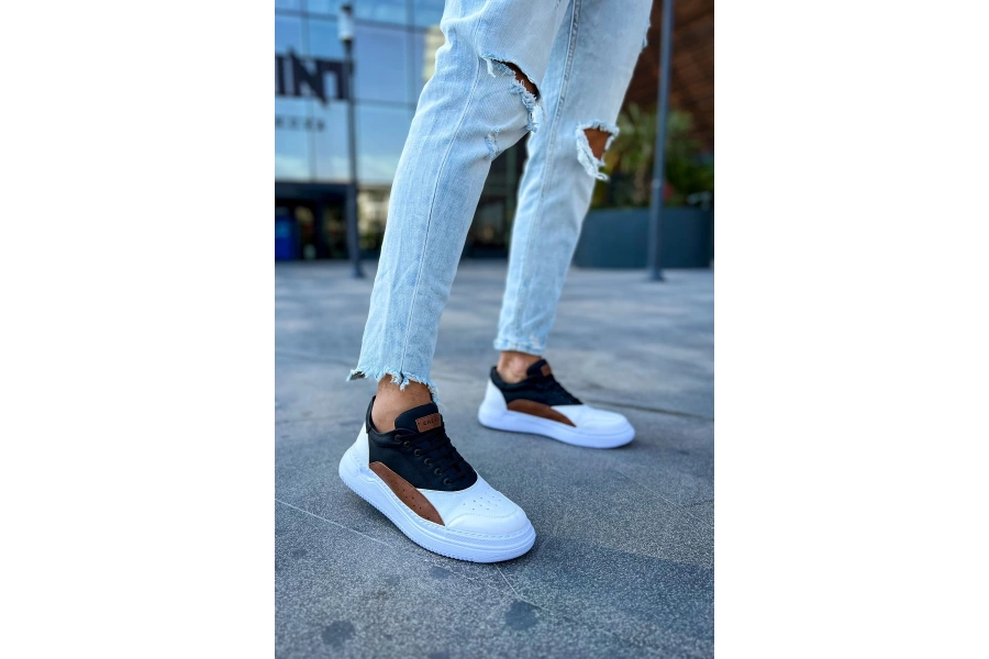 Shoecide Sho115 Bağcıklı Yüksek Taban Cbt Literide Erkek Ayakkabı Beyaz/taba/sıyah