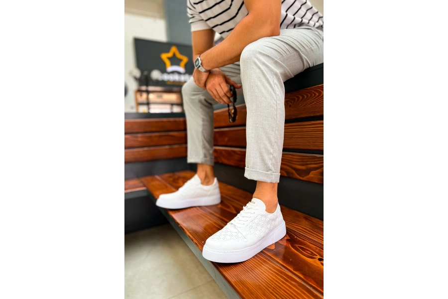 Shoecide Sho153 Bağcıklı Yüksek Taban Cbt Oxford Erkek Ayakkabı Beyaz