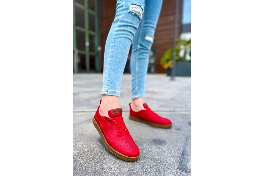 Shoecide Sho157 Bağcıklı Rahat Taban Ckt Retro Erkek Ayakkabı Kırmızı
