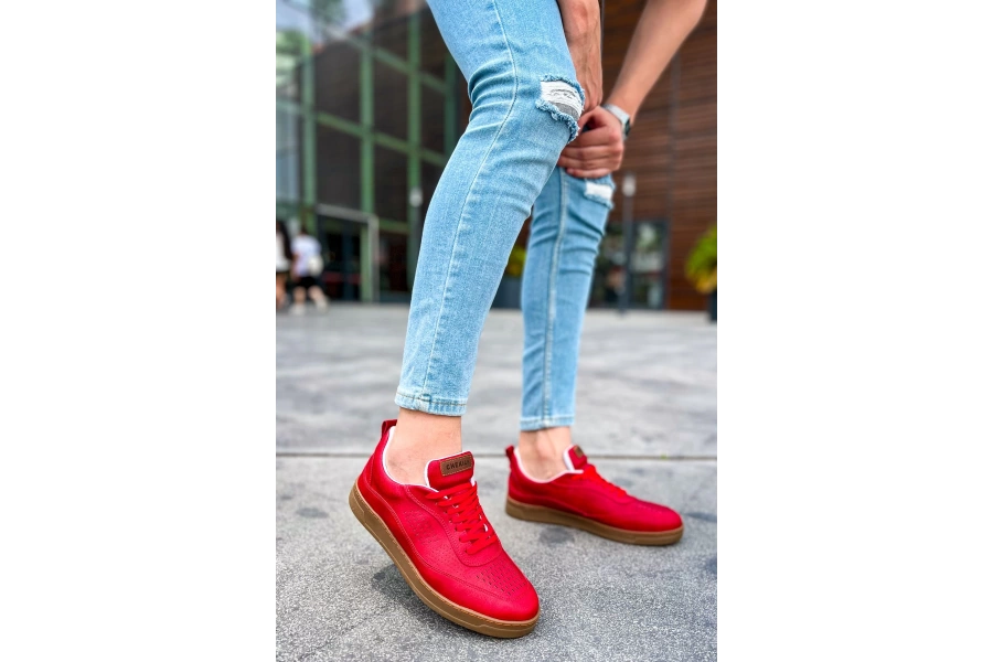 Shoecide Sho157 Bağcıklı Rahat Taban Ckt Retro Erkek Ayakkabı Kırmızı