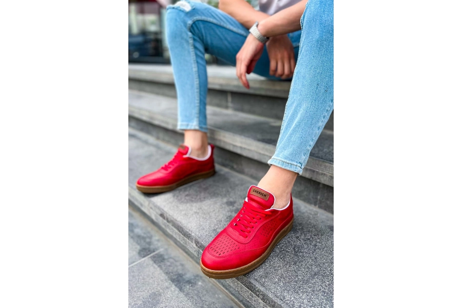 Shoecide Sho157 Bağcıklı Rahat Taban Ckt Retro Erkek Ayakkabı Kırmızı