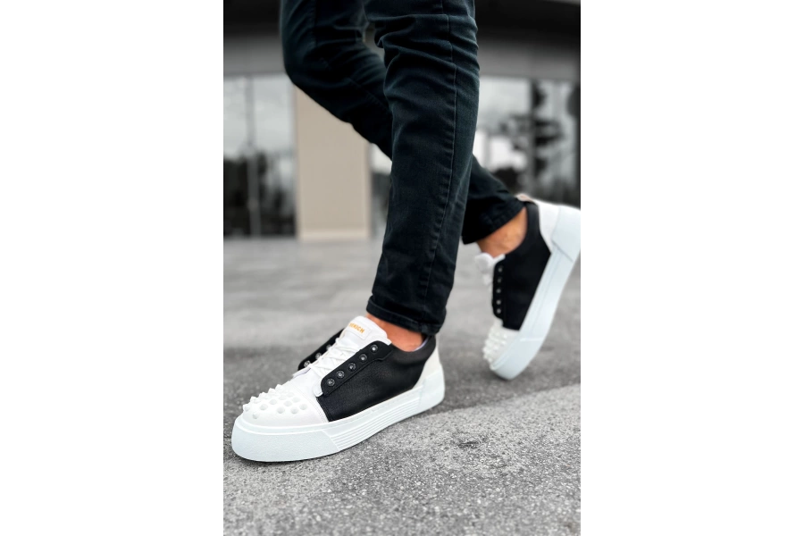 Shoecide Sho169 Bağcıklı Gotik Çivili Metal Cbt Thorn Erkek Ayakkabı Beyaz/sıyah